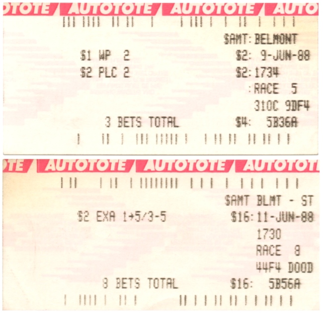 Tickets printed at Belmont Park