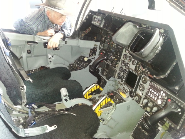 My head and shoulders in the F111 cockpit paracute module